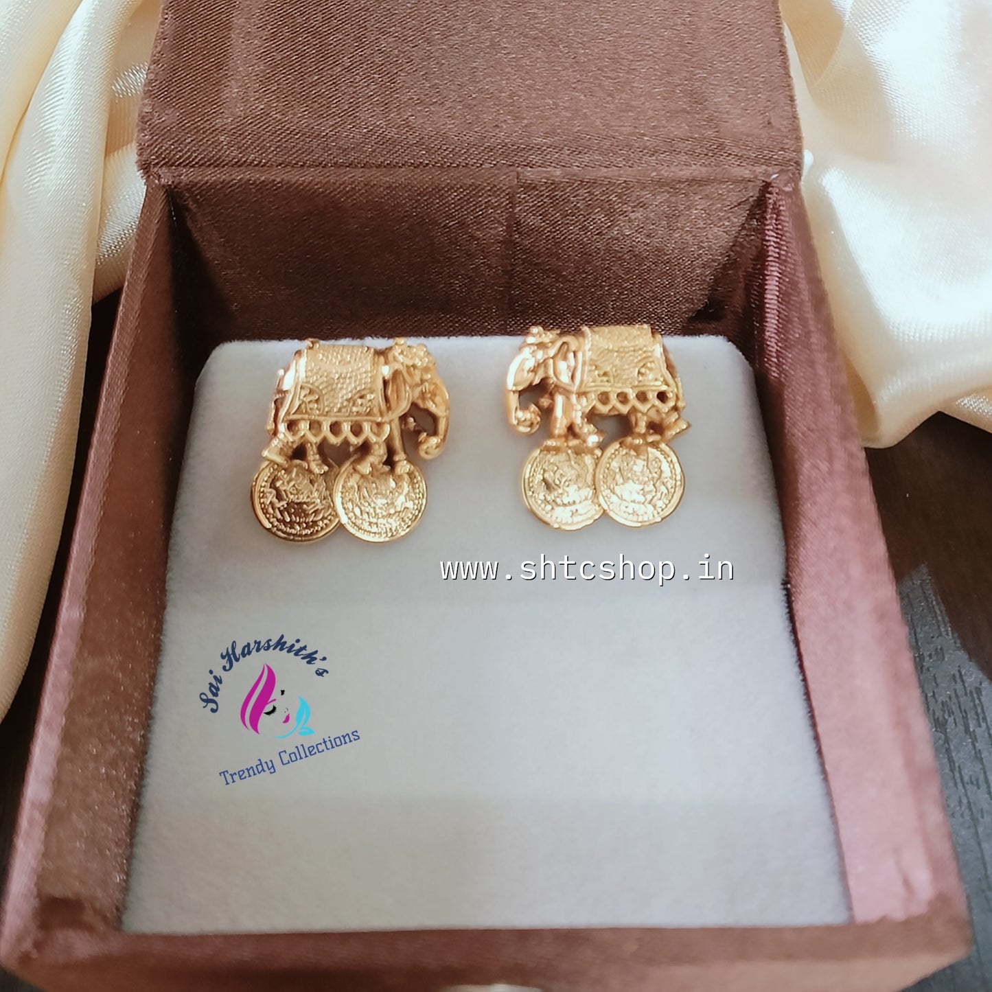 Matte finish Elephant with coin earrings - SHTC821 - Sai Harshith's Trendy Collections