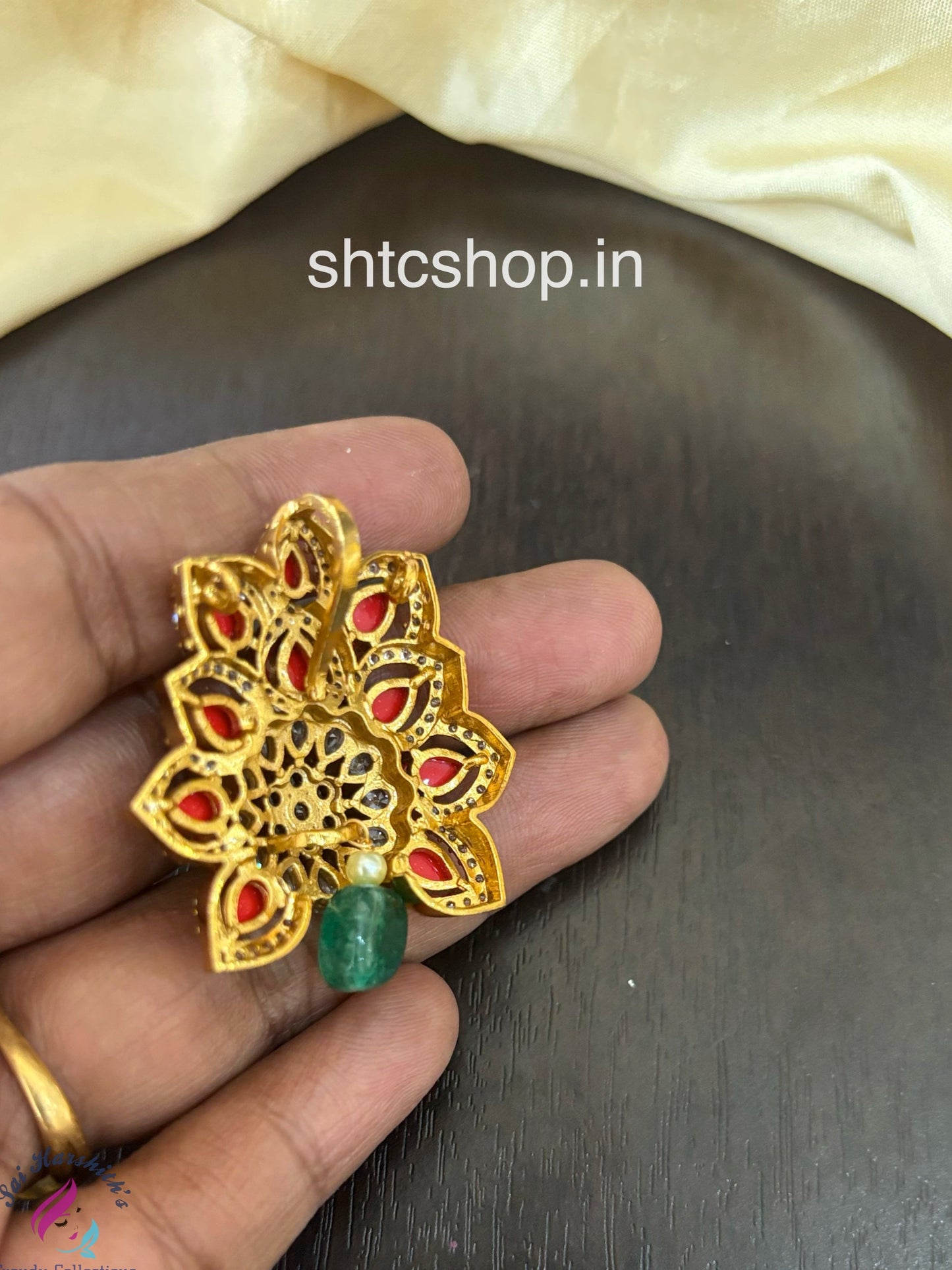Matte Finish Pendant Set with Kempu Stones - SHTC1488