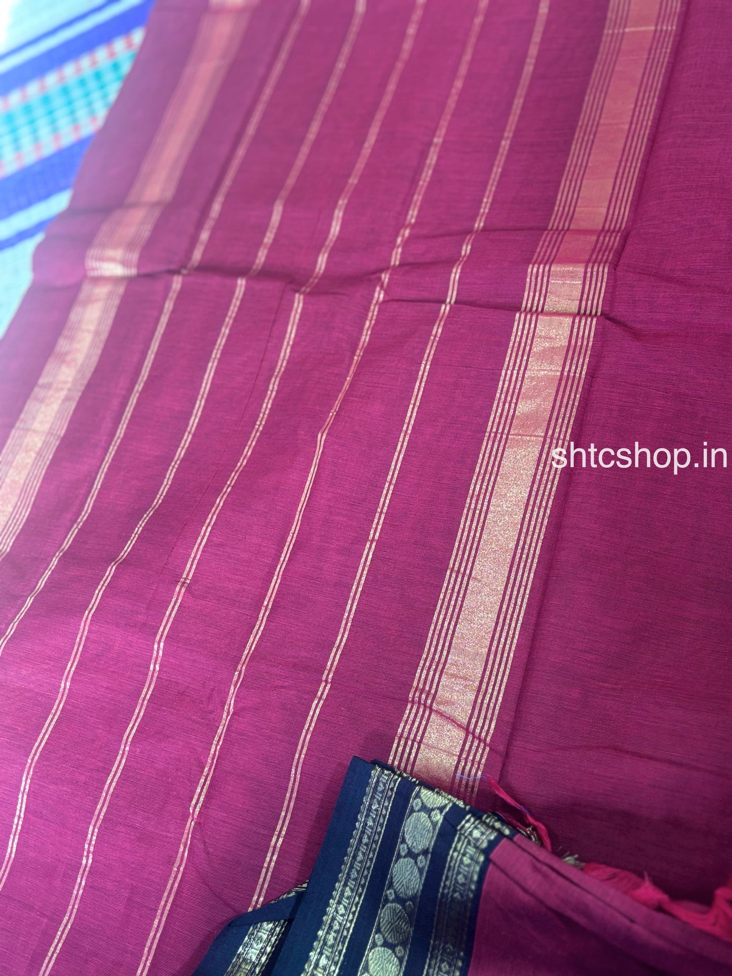 100 Count Magenta Kanchi Cotton Saree with Deep Purple Zari Border and Running Blouse