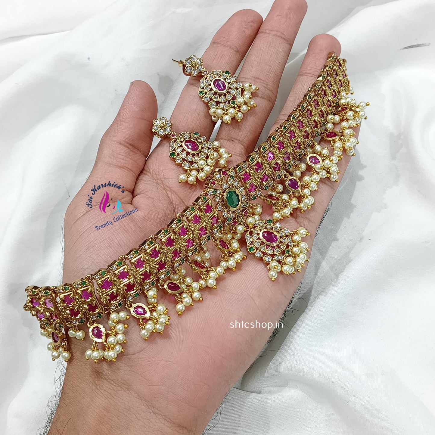 Trending Chocker Necklace with Kempu Stones - SHTC707 - Sai Harshith's Trendy Collections