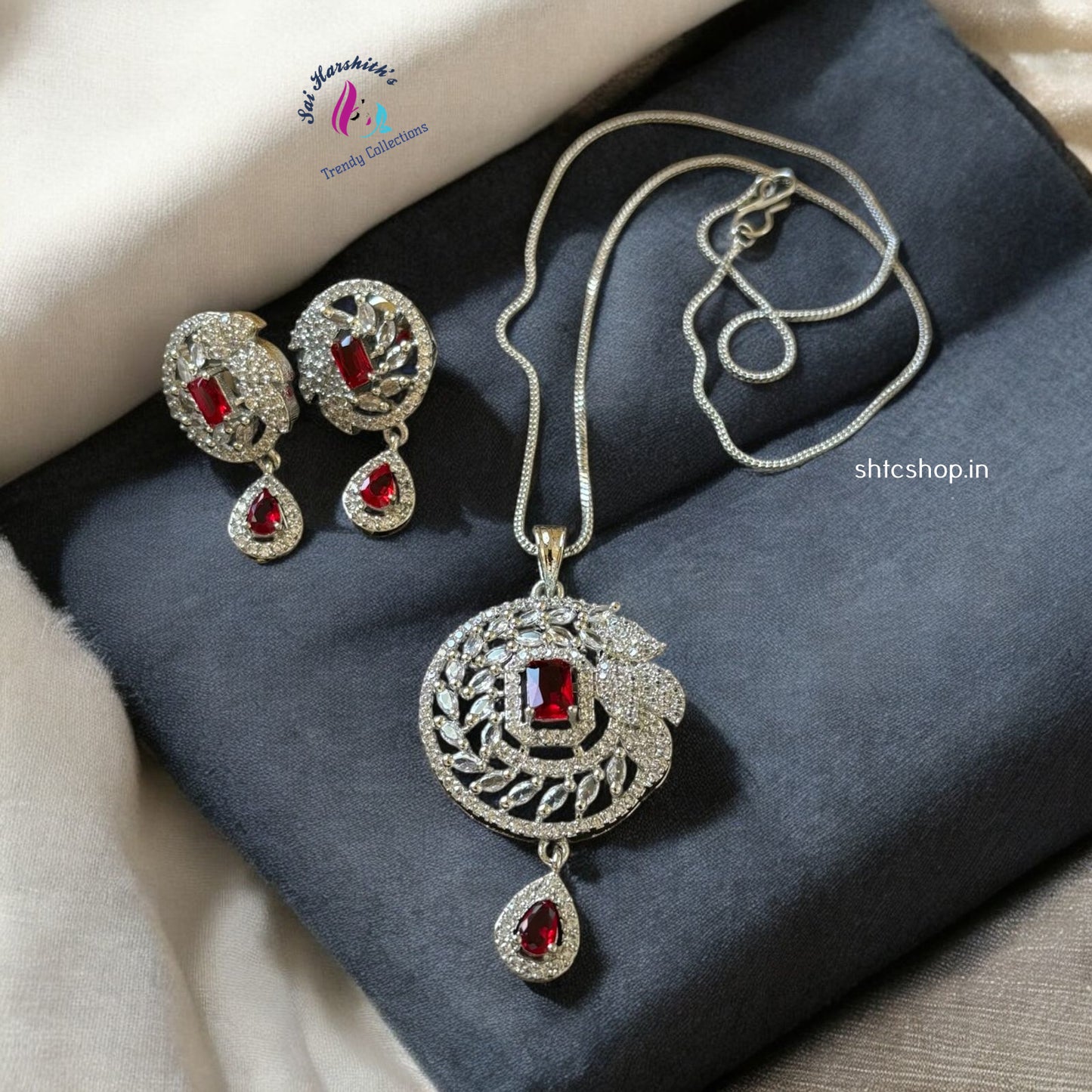 Dazzling Rhodium CZ Pendant Set - SHTC637 - Sai Harshith's Trendy Collections