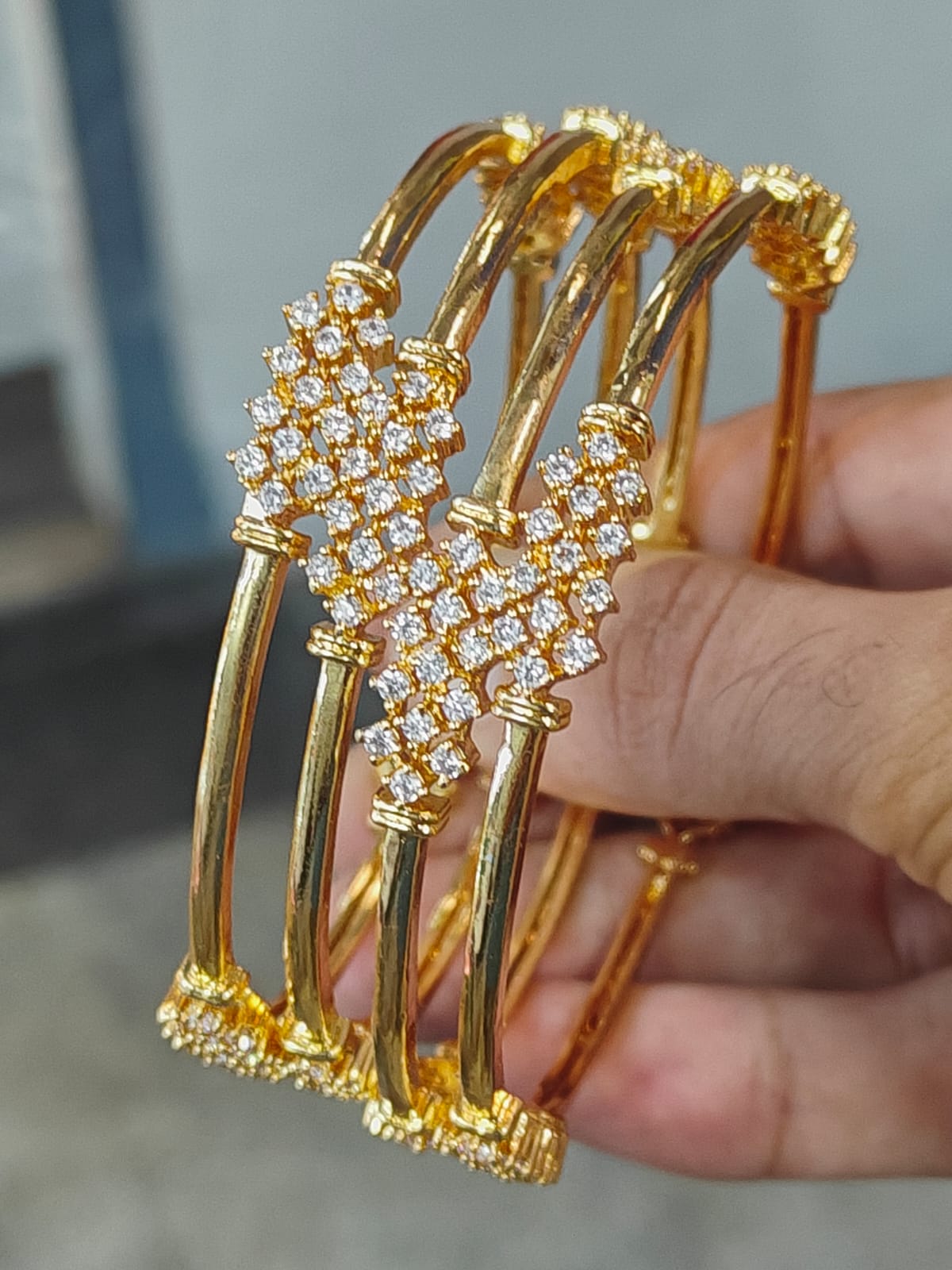 Gold Finish Cz Bangles - SHTC336 - Sai Harshith's Trendy Collections