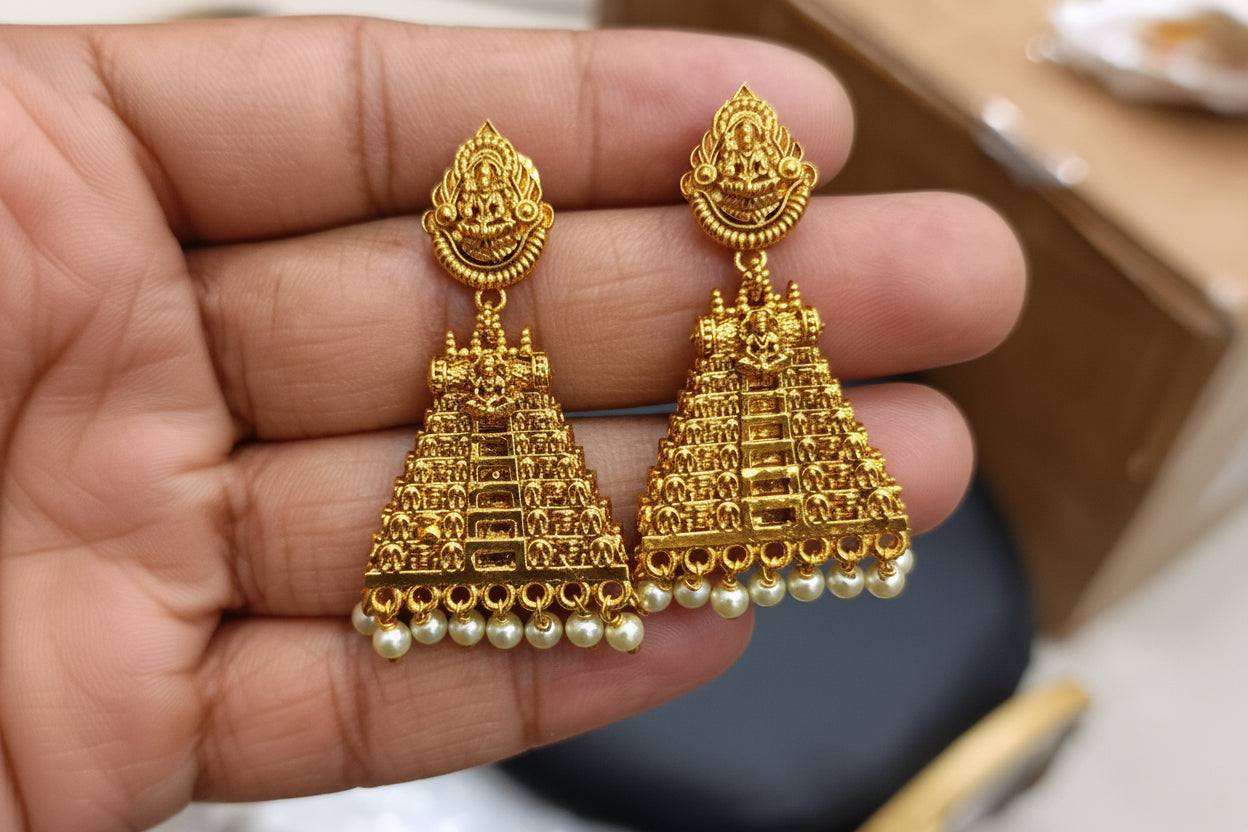 Matte Finish Temple Gopuram Style Earrings - SHTC1806