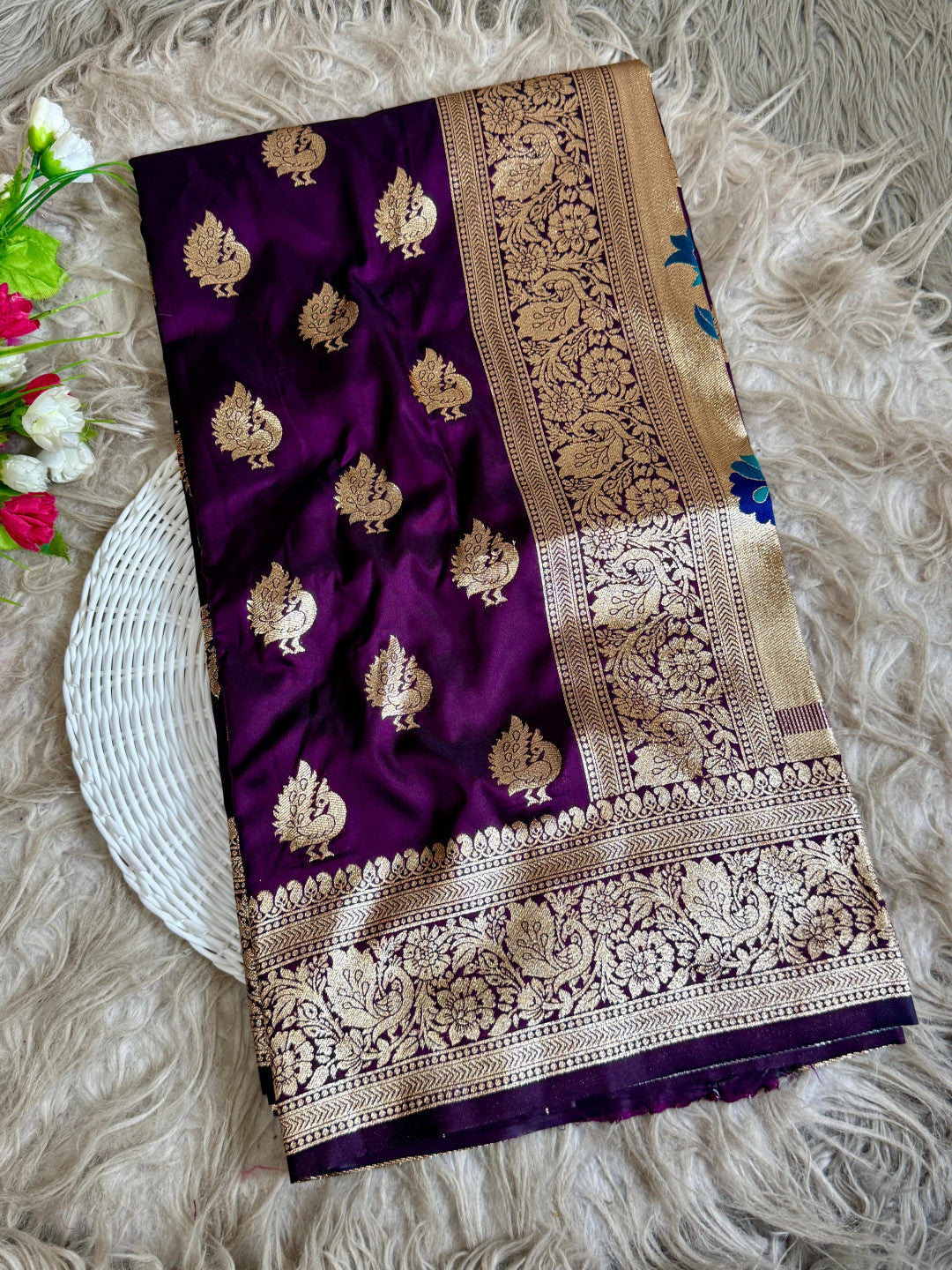 Wine Traditional Paithani Silk Saree with Meenakari Zari Weaving Work