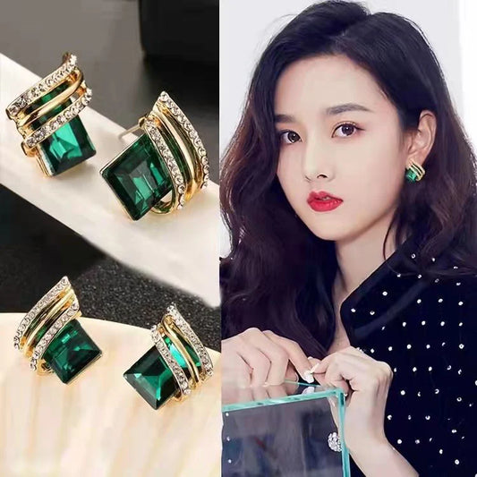 Crystal Rhombus Wings Diamond Earrings - Green - KE512