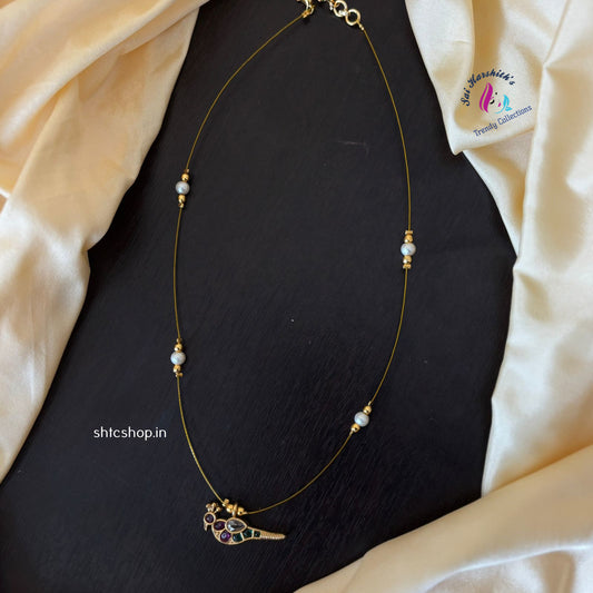 Invisible Necklace with Kempu Pendant - SHTC1000