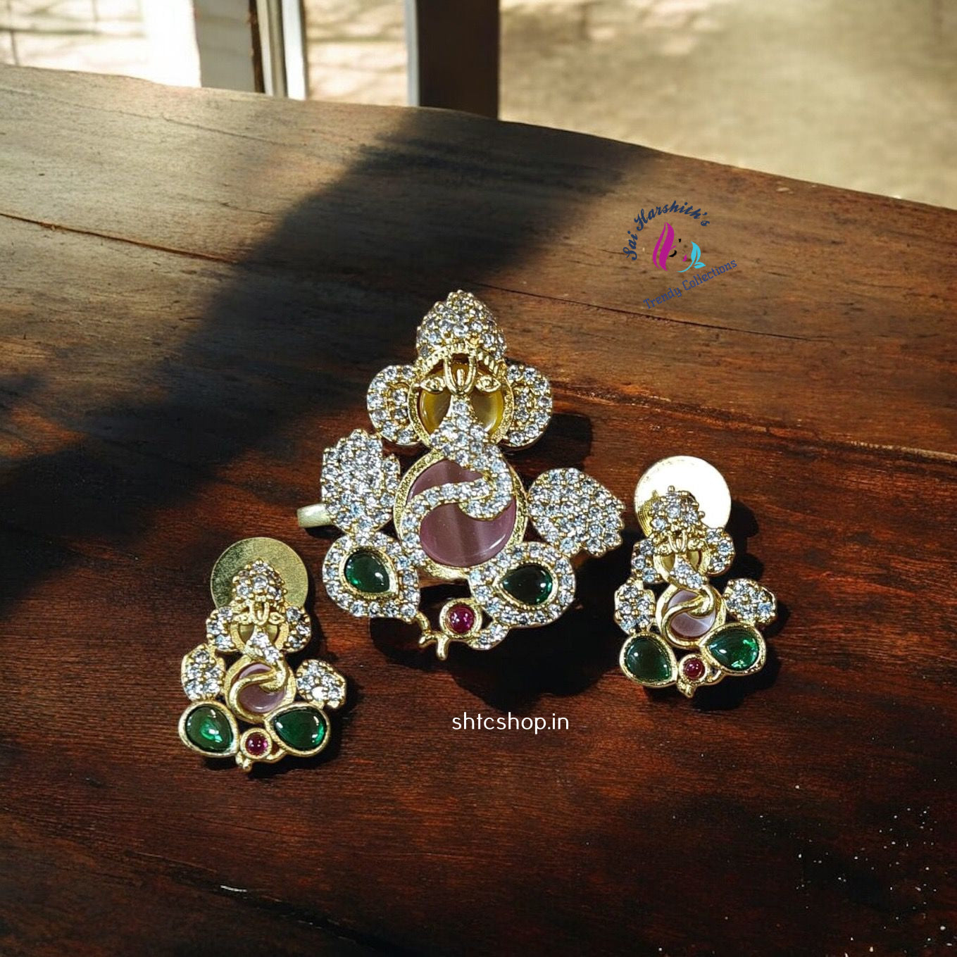 Cute AD Stone Ganesha Pendant set - SHTC1028
