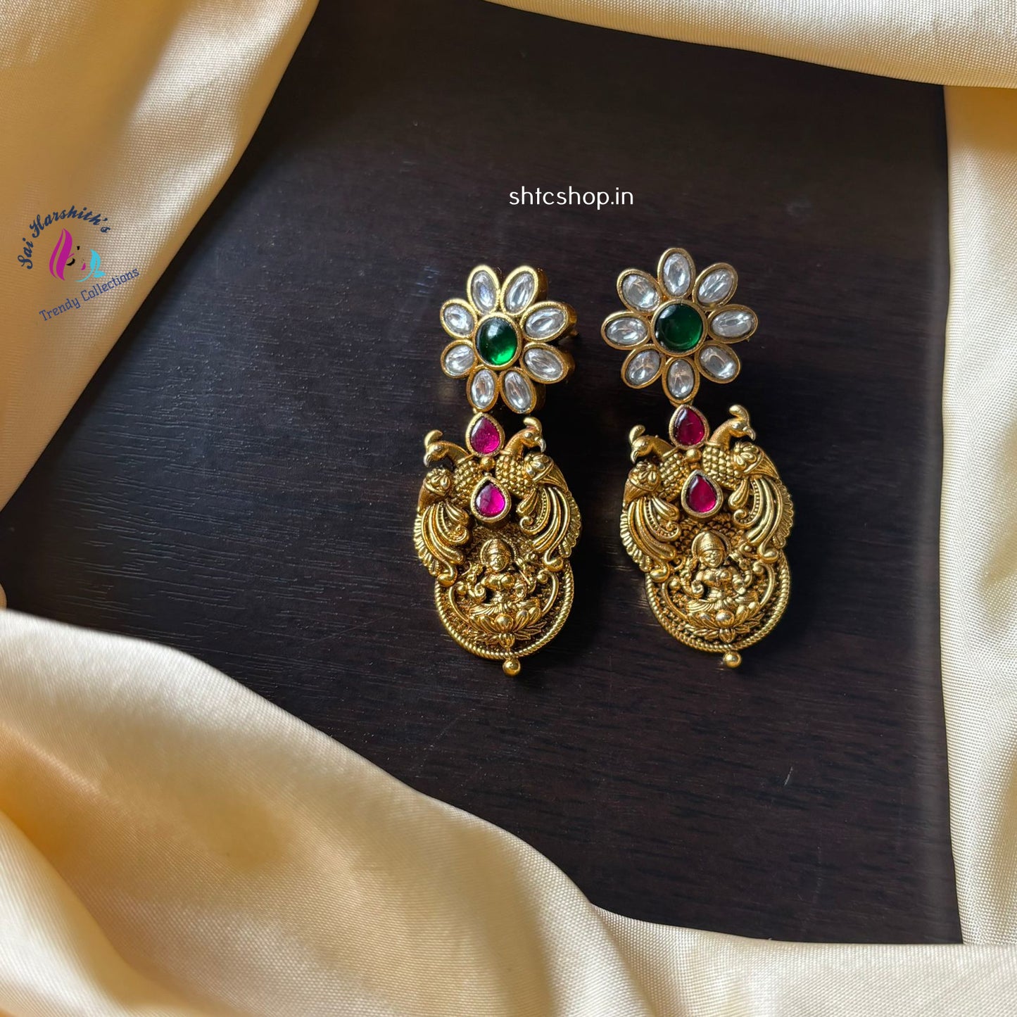 Kempu and Kundan Stone Earrings - SHTC1098