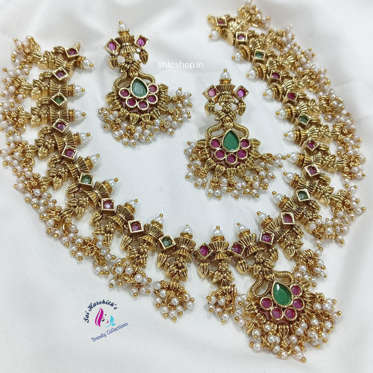 Matte Finish GuttaPusalu Necklace set without any Images - SHTC1125
