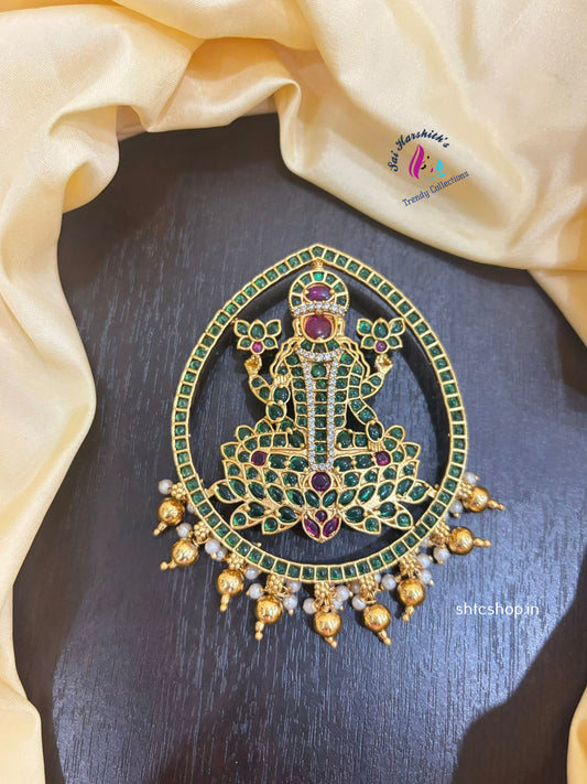 Mahalakshmi Pendant with Kempu Stones (Green) - SHTC1142