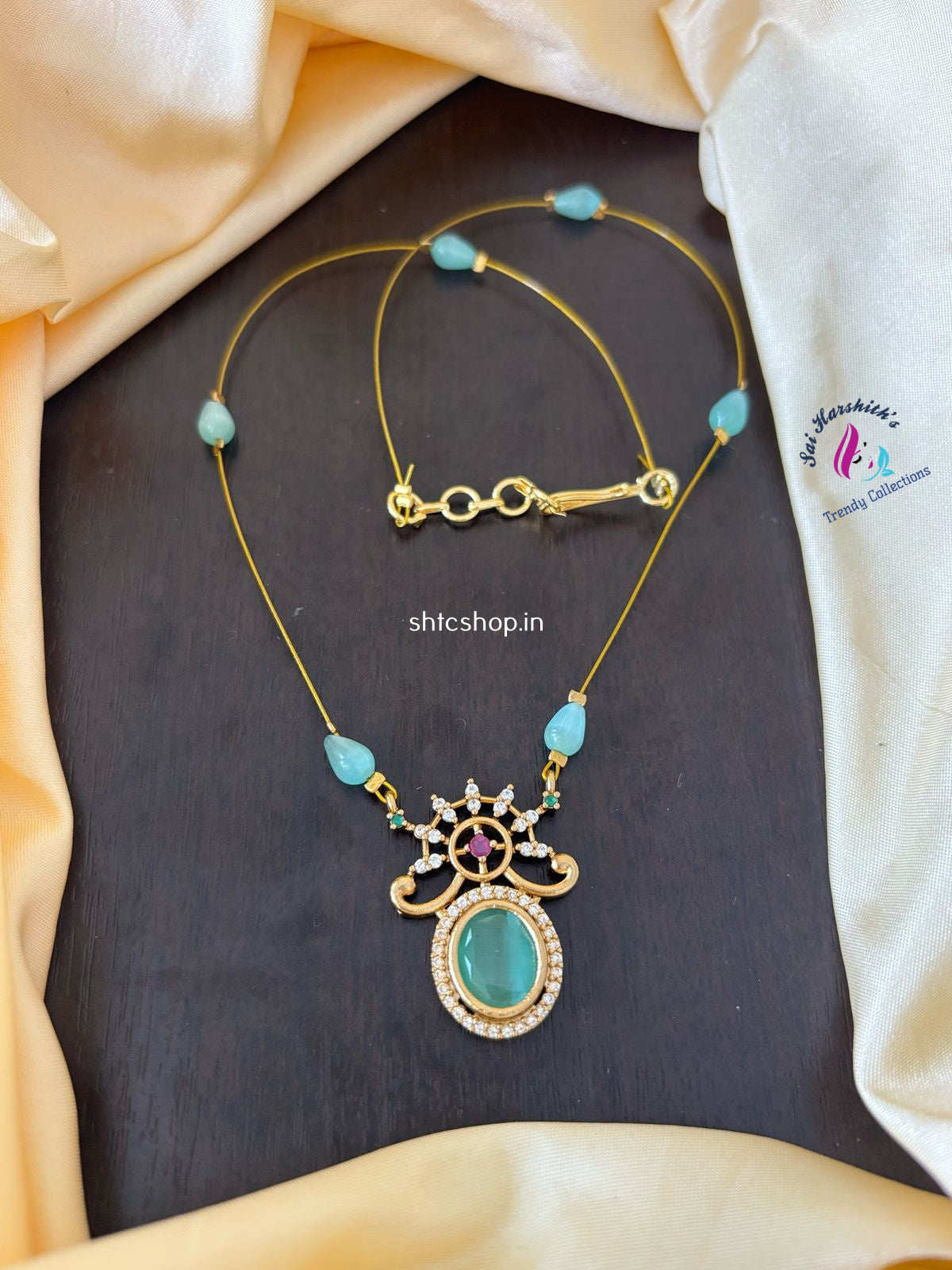 Invisible Necklace with AD Stone pendant & Beads - SHTC1169