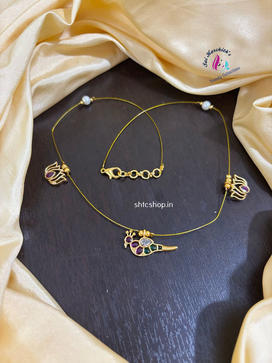 Invisible Necklace with Kempu Pendant - SHTC1184