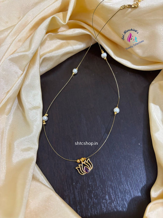Invisible Necklace with Kempu Pendant - SHTC1185
