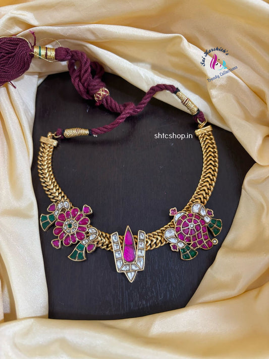 Jadav Stone Statement Necklace with Sangu and Chakra - SHTC1188