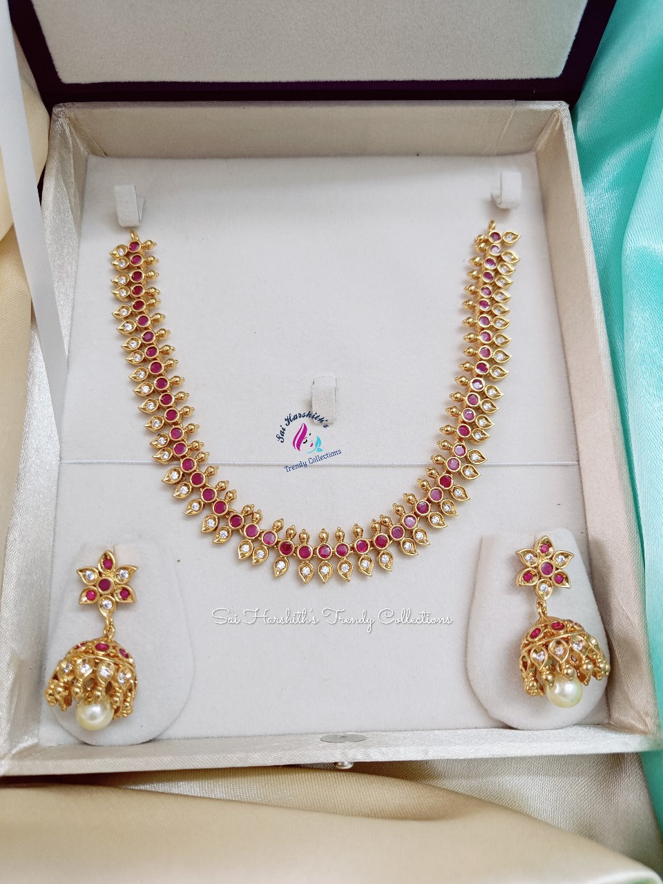 On Offer - Radiant Elegance Gold-Plated CZ Necklace with Jumkas Set - SHTC119