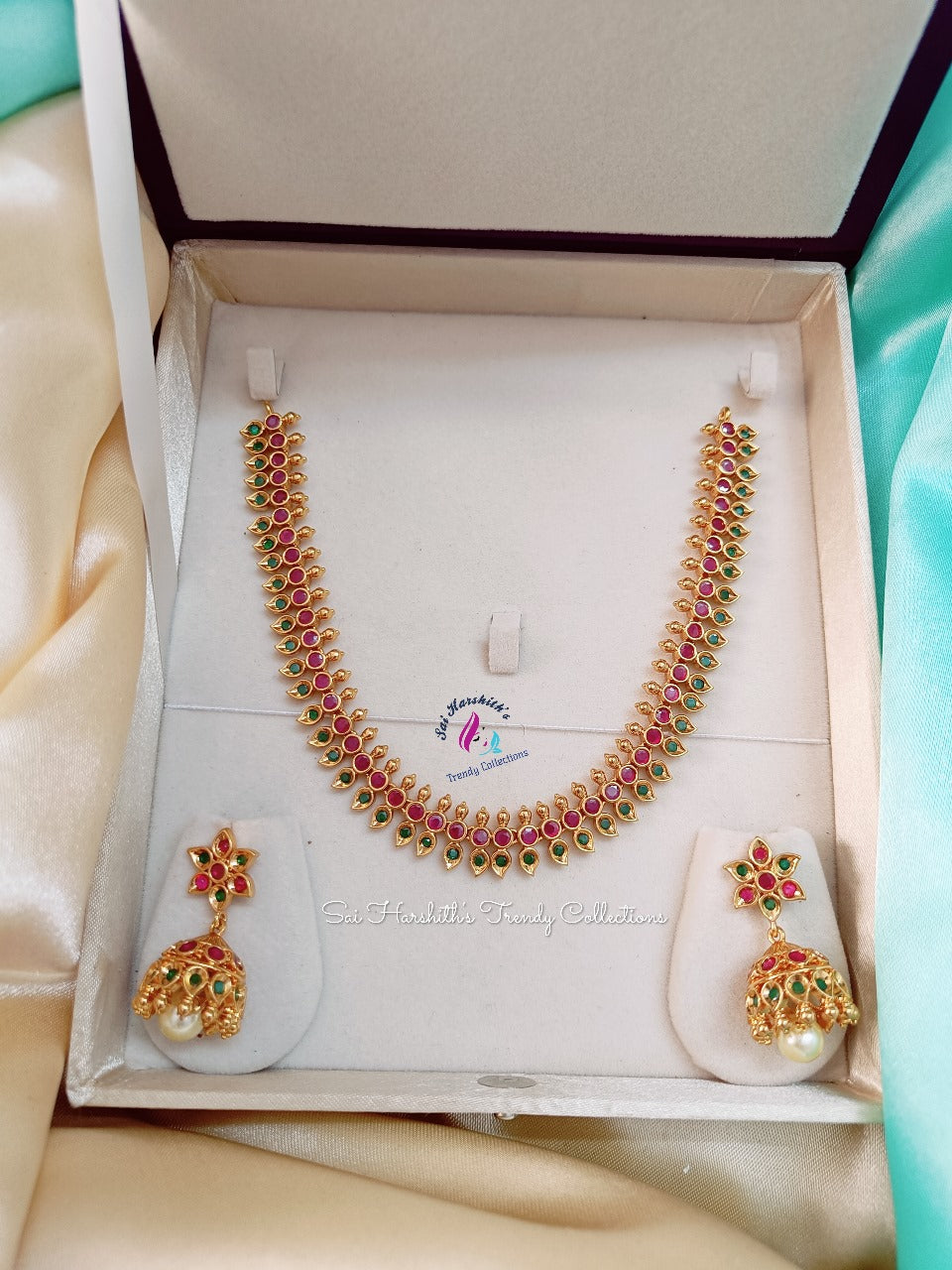 On Offer - Radiant Elegance Gold-Plated CZ Necklace with Jumkas Set - SHTC119