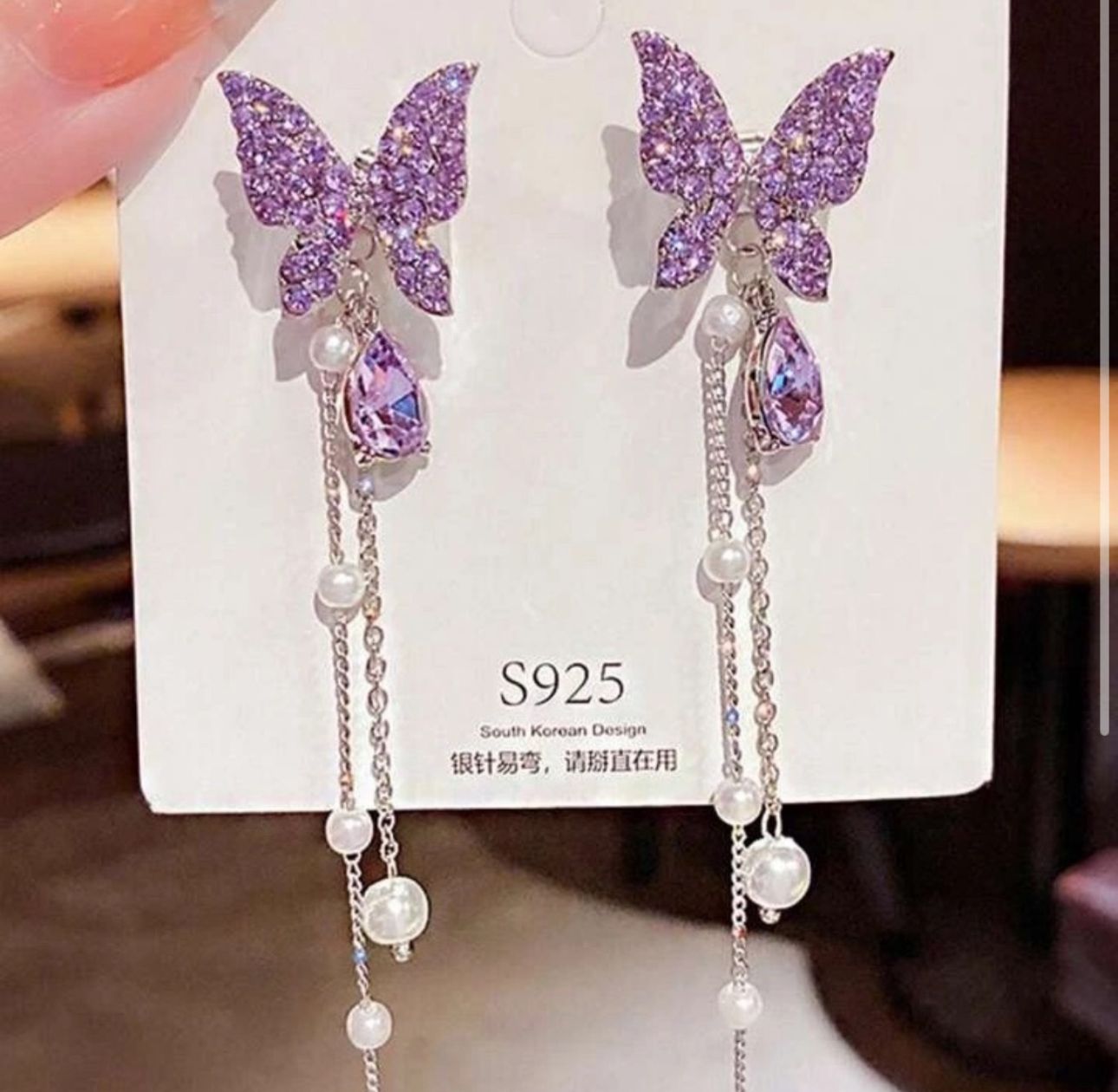 Purple Butterfly Long Earrings - KE119