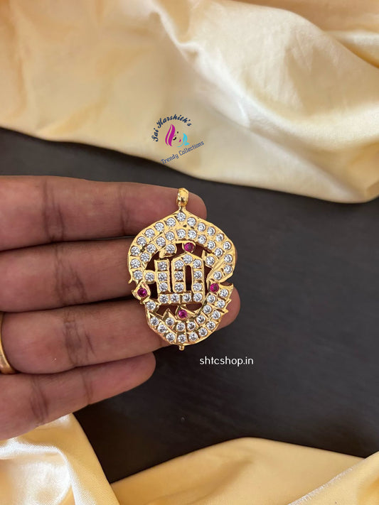 Impon / Five Metal Om Pendant with AD Stones - SHTC1215