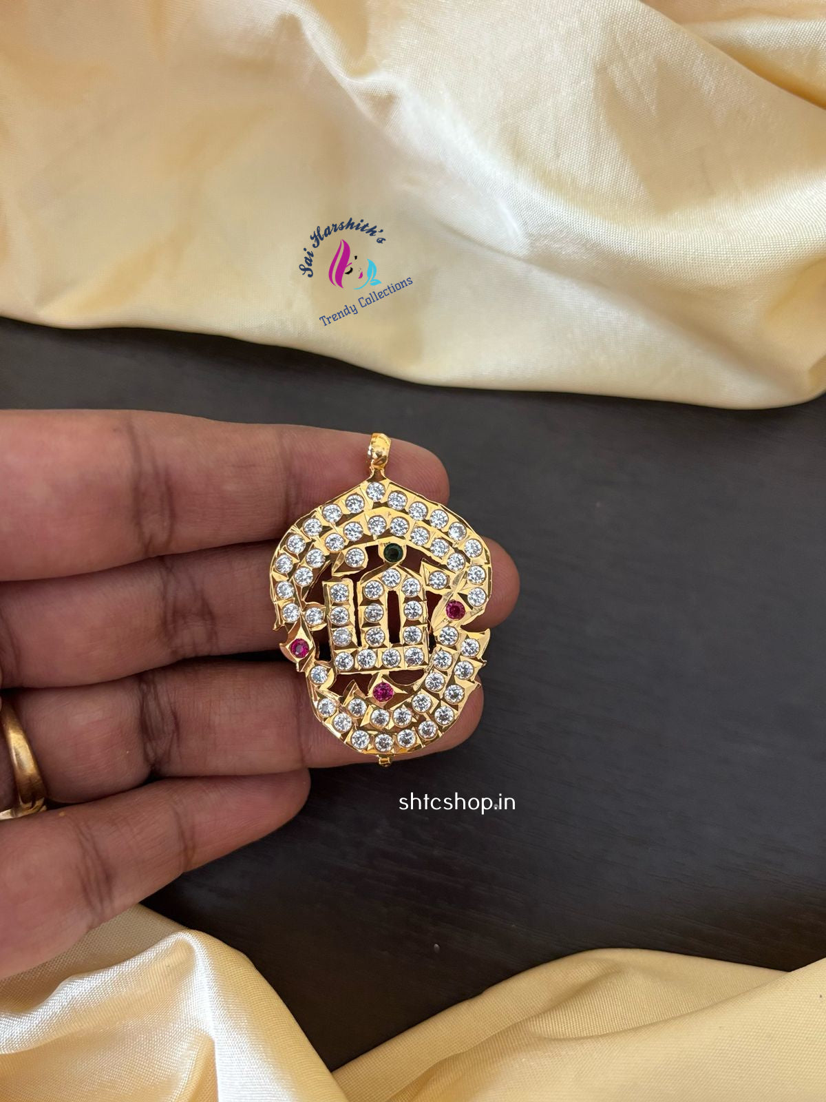 Impon / Five Metal Om Pendant with AD Stones - SHTC1215