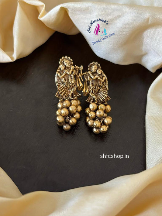 Matte Finish Radha Krishna Earrings with Beads - SHTC1231
