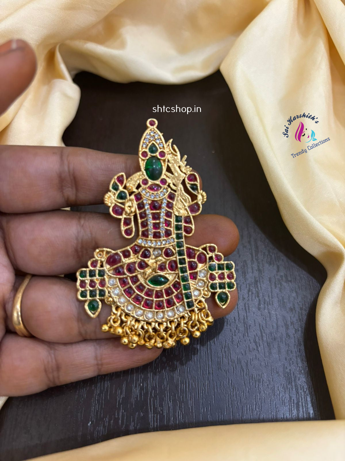 Kamatchi Amman Pendant with Kempu Stones - SHTC1236