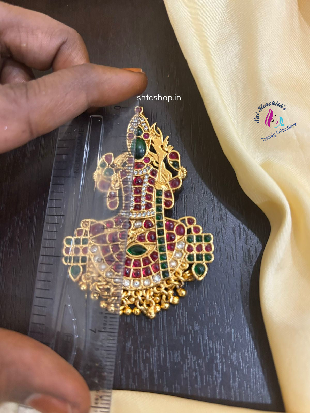 Kamatchi Amman Pendant with Kempu Stones - SHTC1236