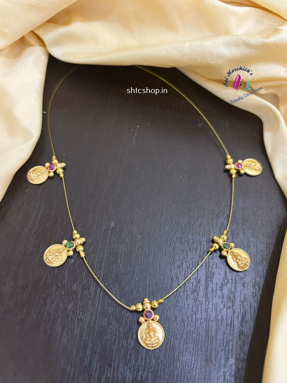 Invisible Necklace with a Traditional Look of Lakshmi Coins - SHTC1237