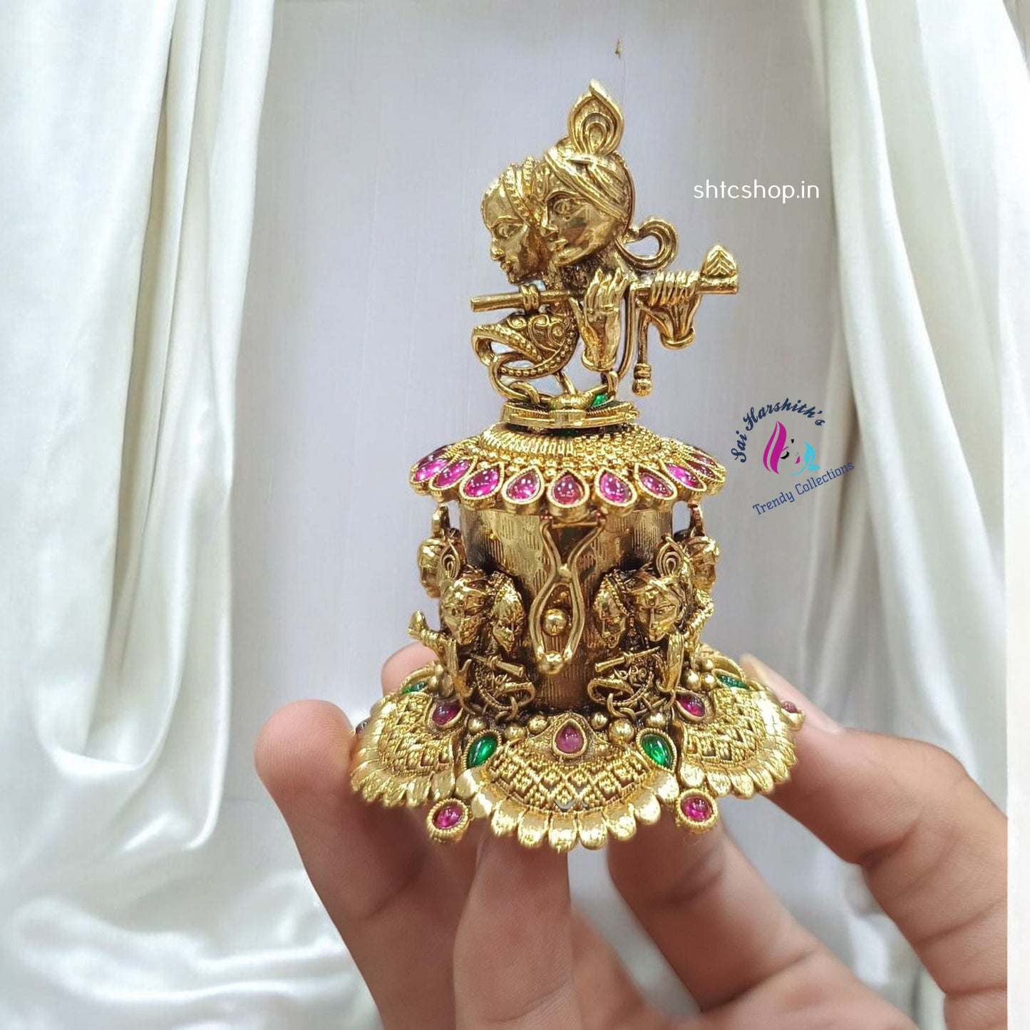 Matte Finish Kumkum Box with Radha Krishna - SHTC1238