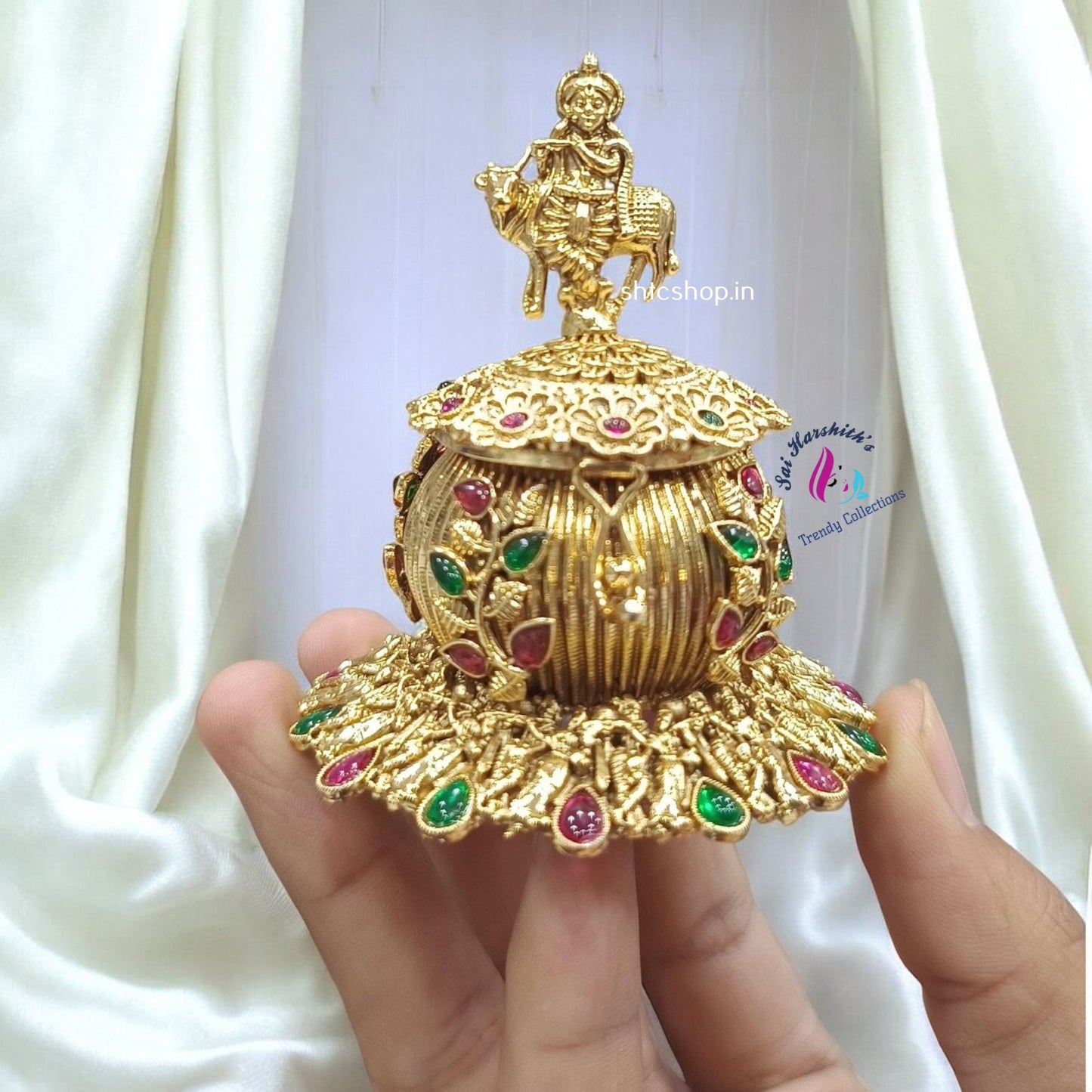 Matte Finish Kumkum Box with Krishna - SHTC1239
