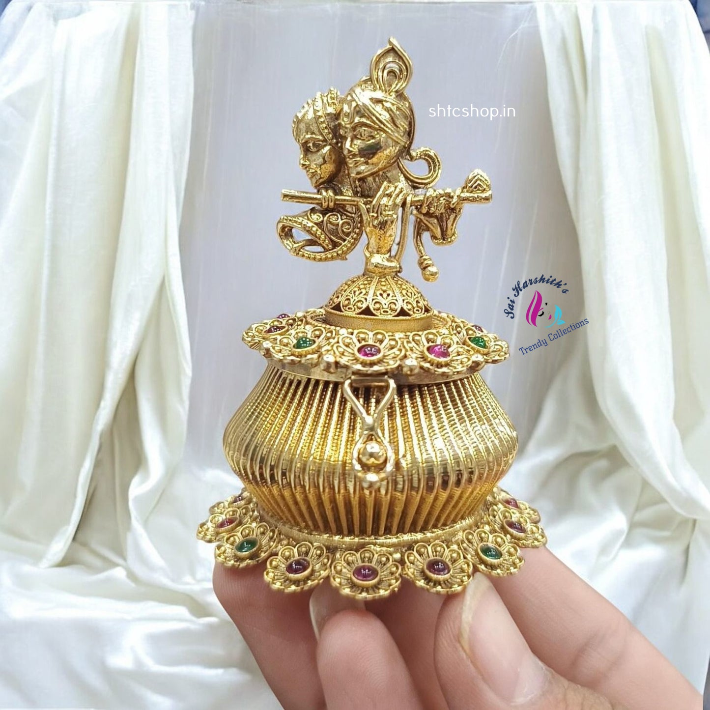 Matte Finish Kumkum Box with Radha Krishna - SHTC1240