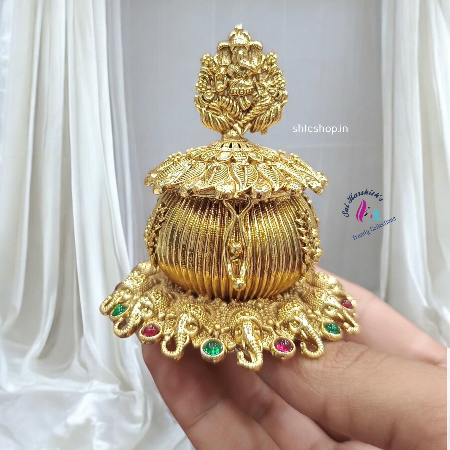 Matte Finish Kumkum box with Ganesha - SHTC1242