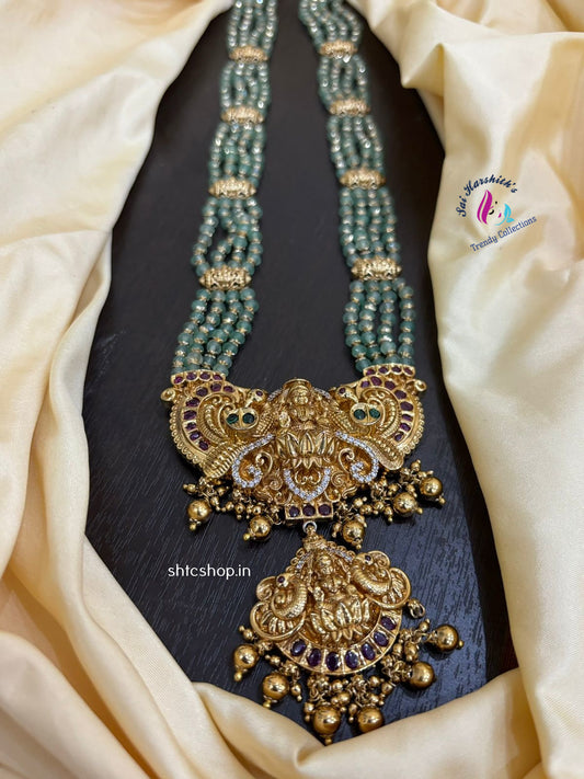 Green Semi Precious Beaded Long Statement Haram - SHTC1245