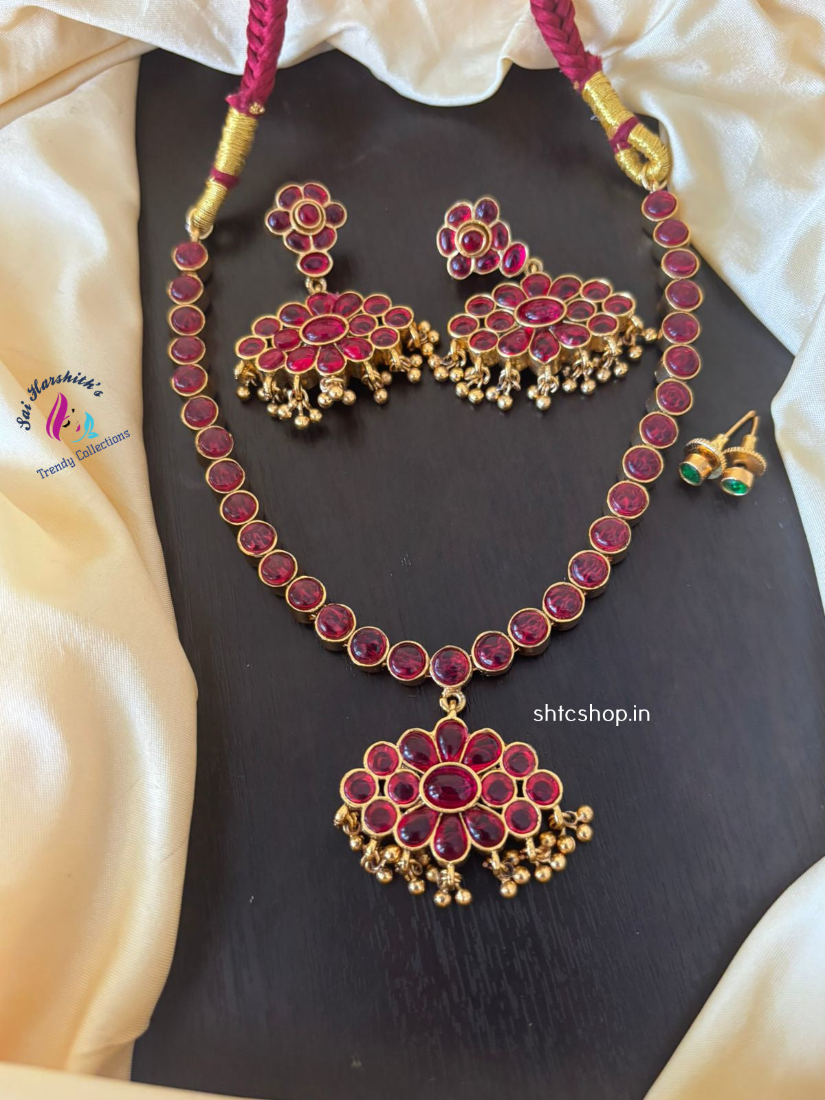 2 in 1 Kempu Stone Necklace set with Changeable Earrings - SHTC1254 - Sai Harshith's Trendy Collections
