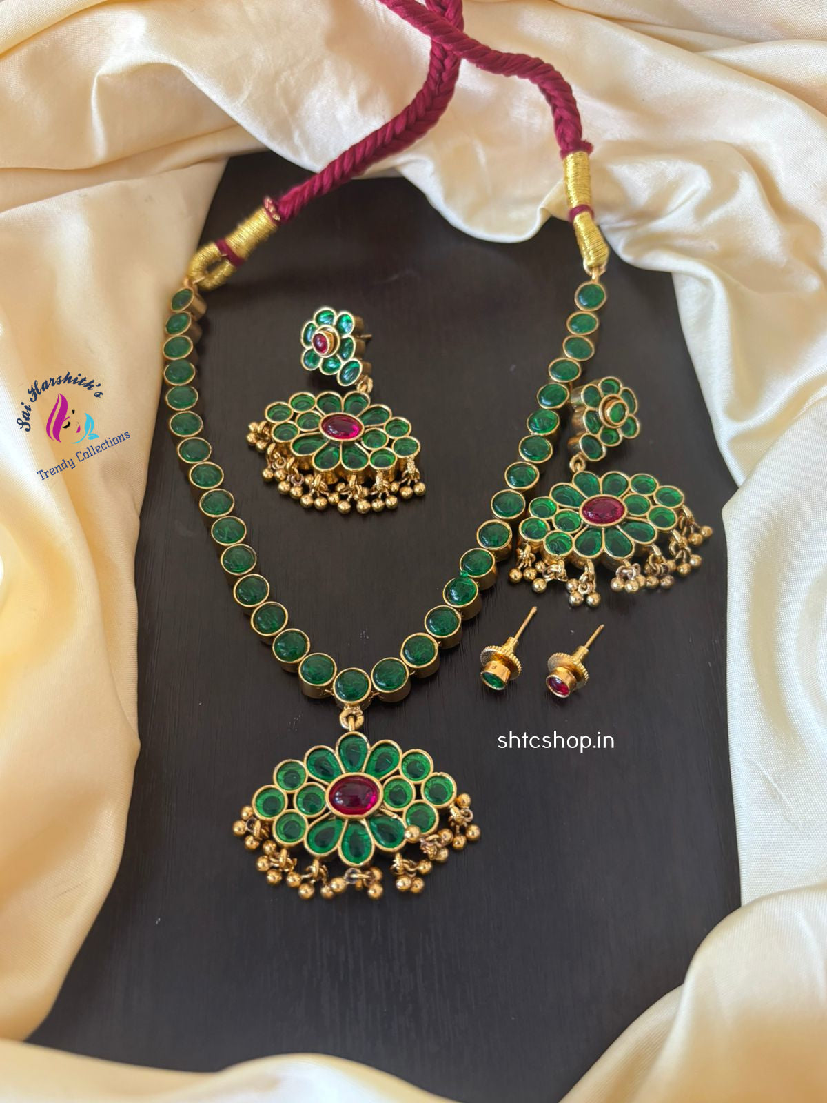2 in 1 Kempu Stone Necklace set with Changeable Earrings - SHTC1254 - Sai Harshith's Trendy Collections