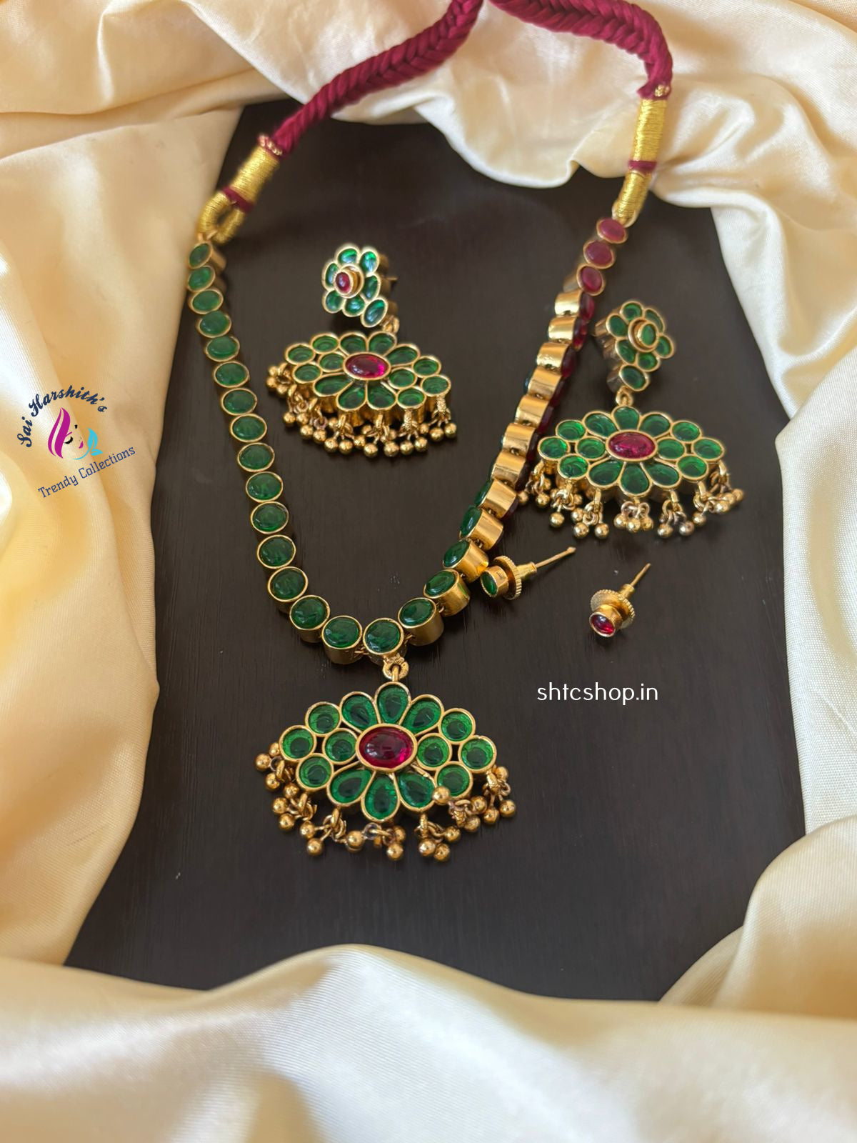 2 in 1 Kempu Stone Necklace set with Changeable Earrings - SHTC1254 - Sai Harshith's Trendy Collections