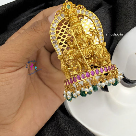 Goddess Durga Devi Pendant with Kempu and AD Stones - SHTC1256