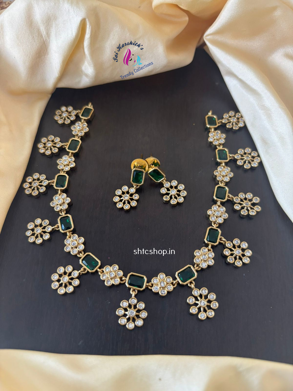 Matte Finish Star Necklace with AD Stones - SHTC1261