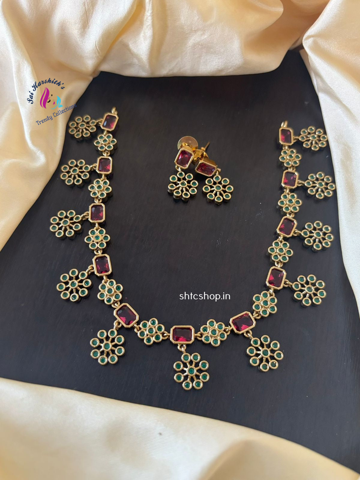 Matte Finish Star Necklace with AD Stones - SHTC1261