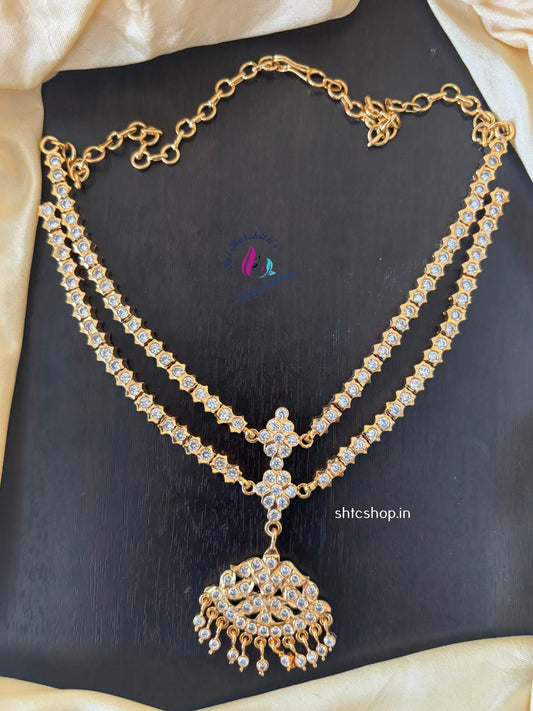 2 Layer Impon / Five Metal Necklace with AD Stones - SHTC1265