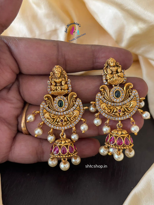Lakshmi Earrings with kempu Stones - SHTC1277