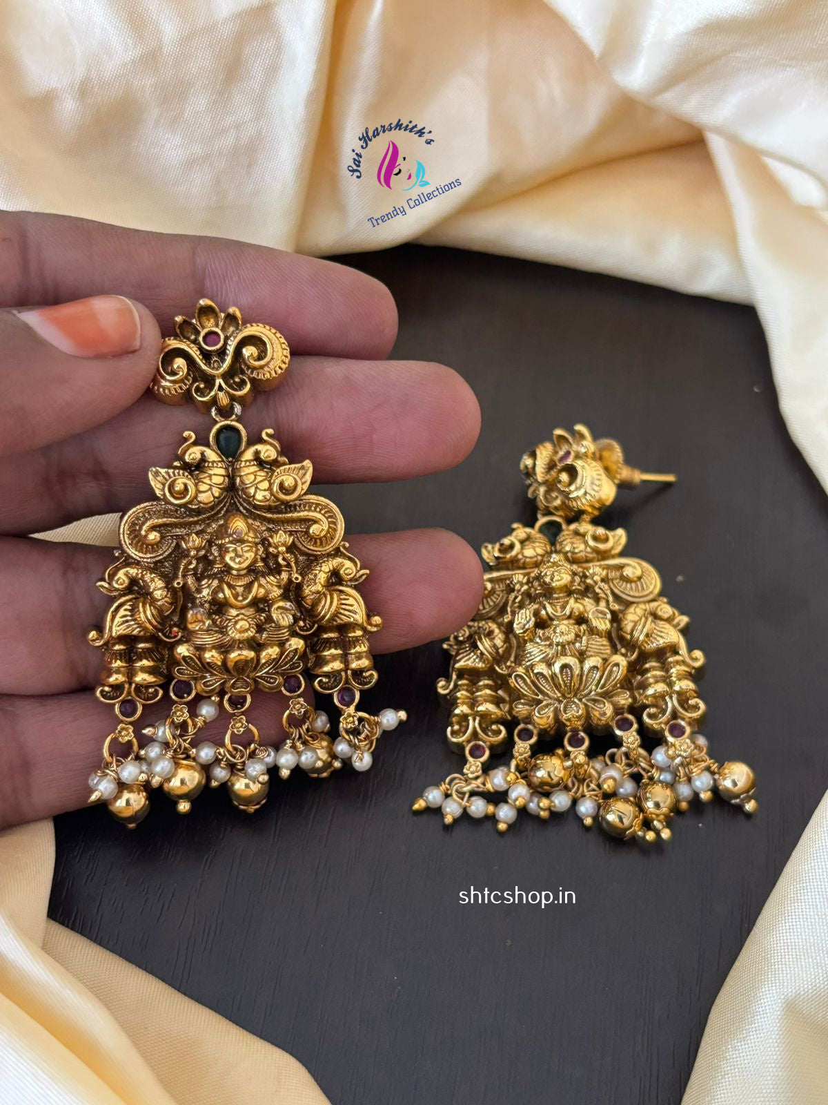 Kempu Stone Matte Finish Statement Earrings - SHTC1185