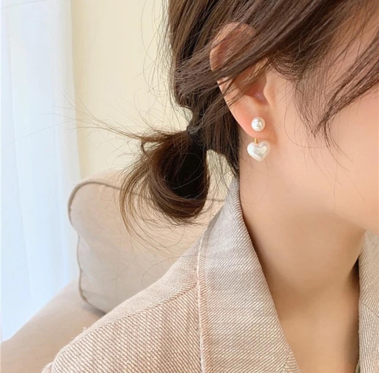 Simple Pearl Heart Earrings - KE128