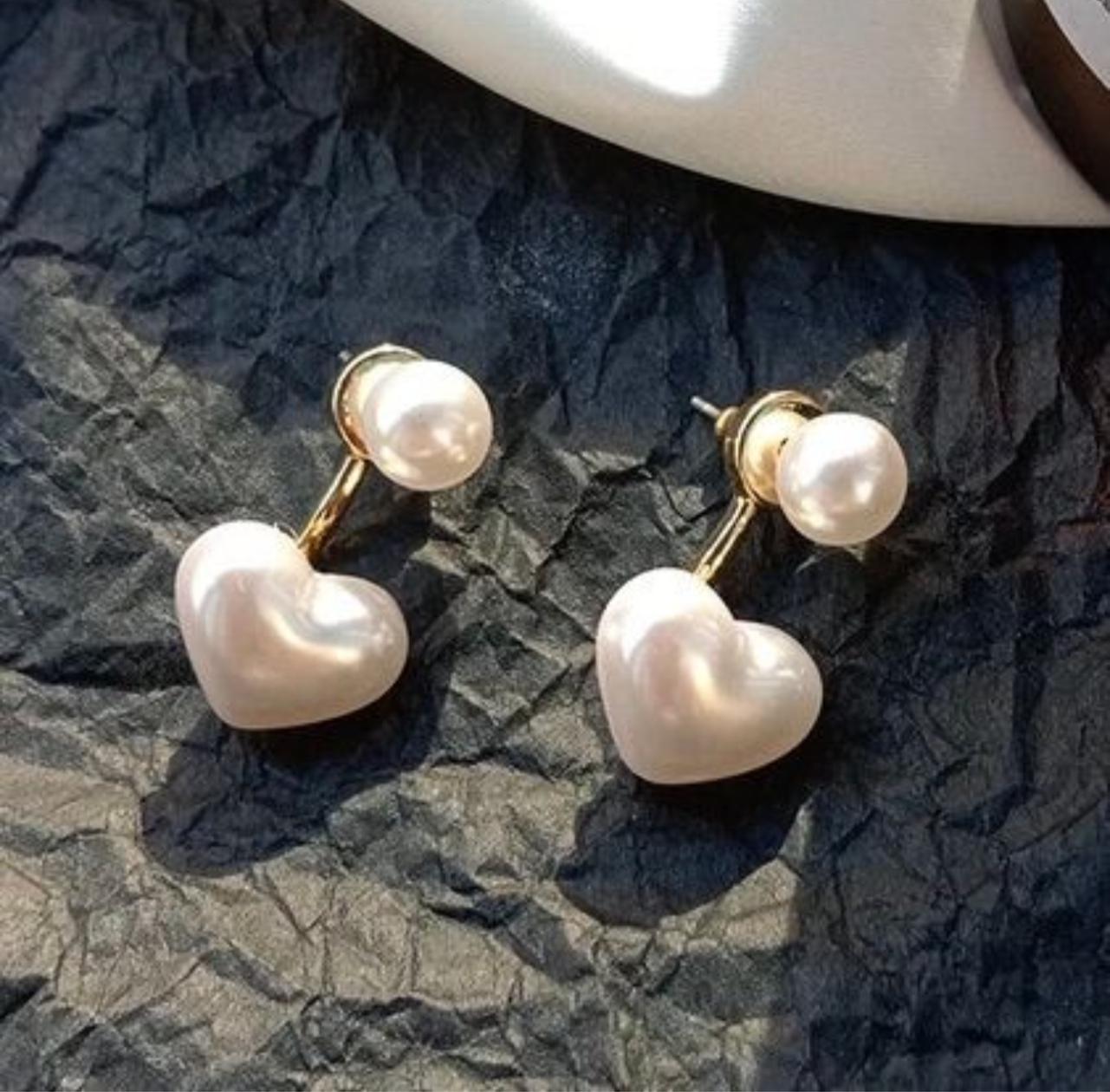 Simple Pearl Heart Earrings - KE128