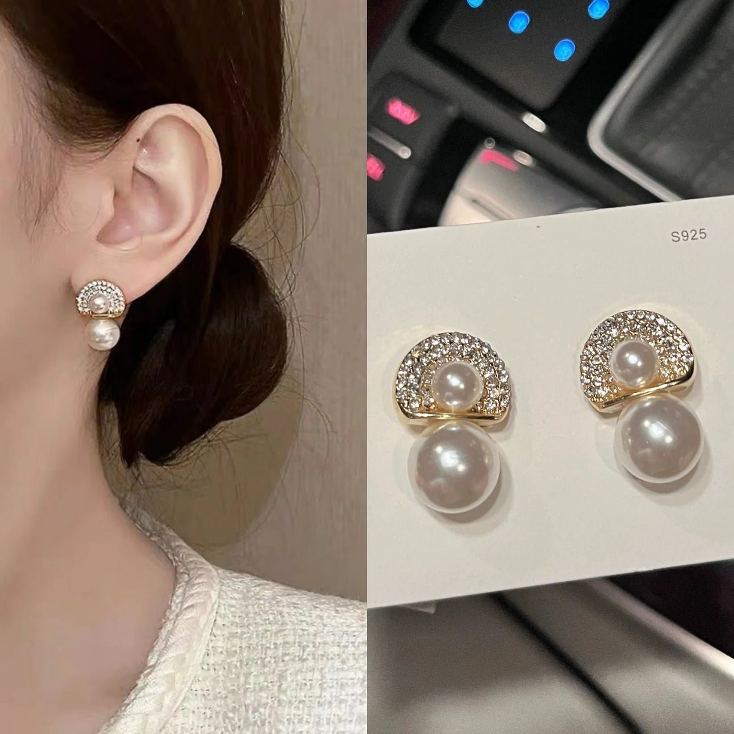 Fan-Shaped Design Full Diamond Earrings - KE524