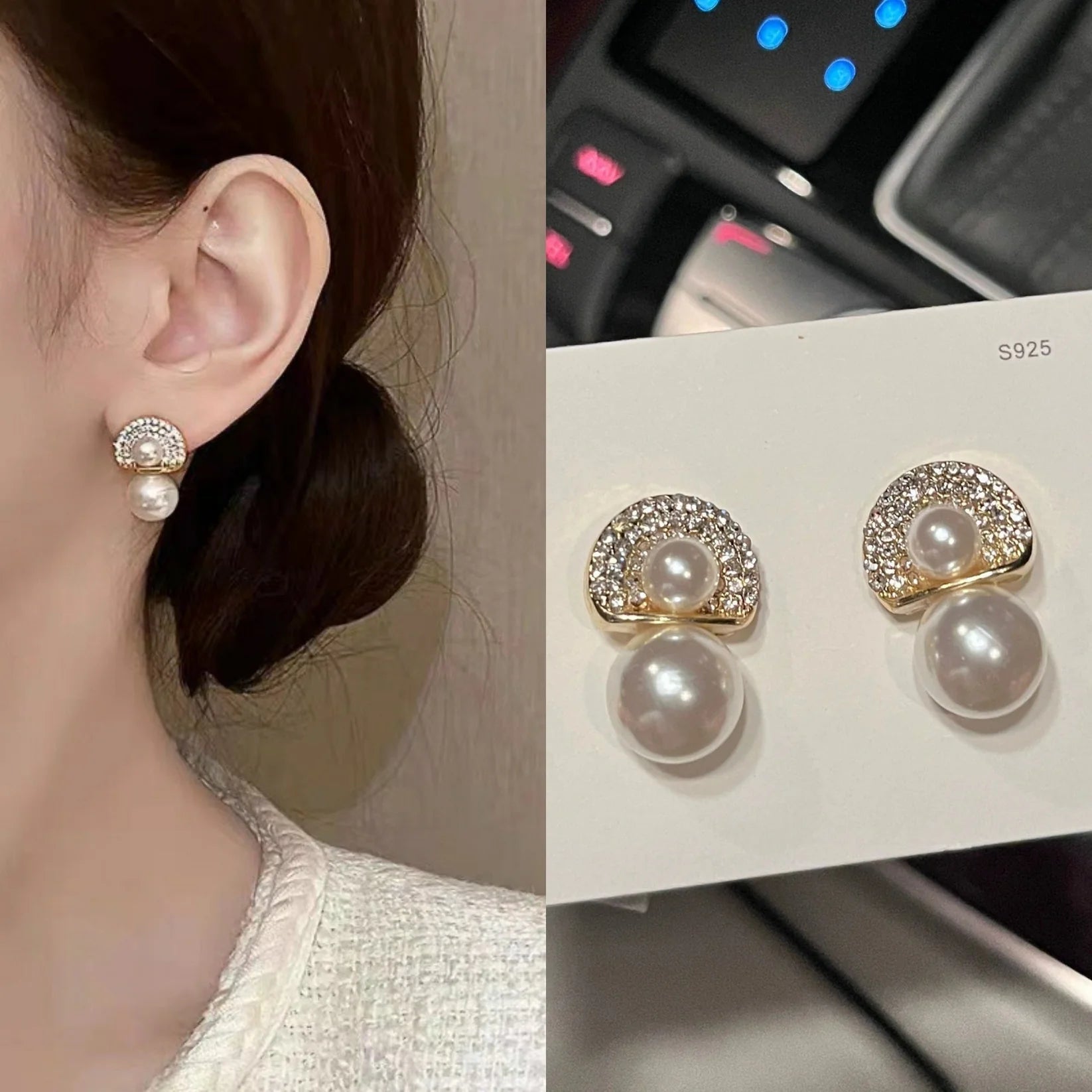 Fan-Shaped Design Full Diamond Earrings - KE524