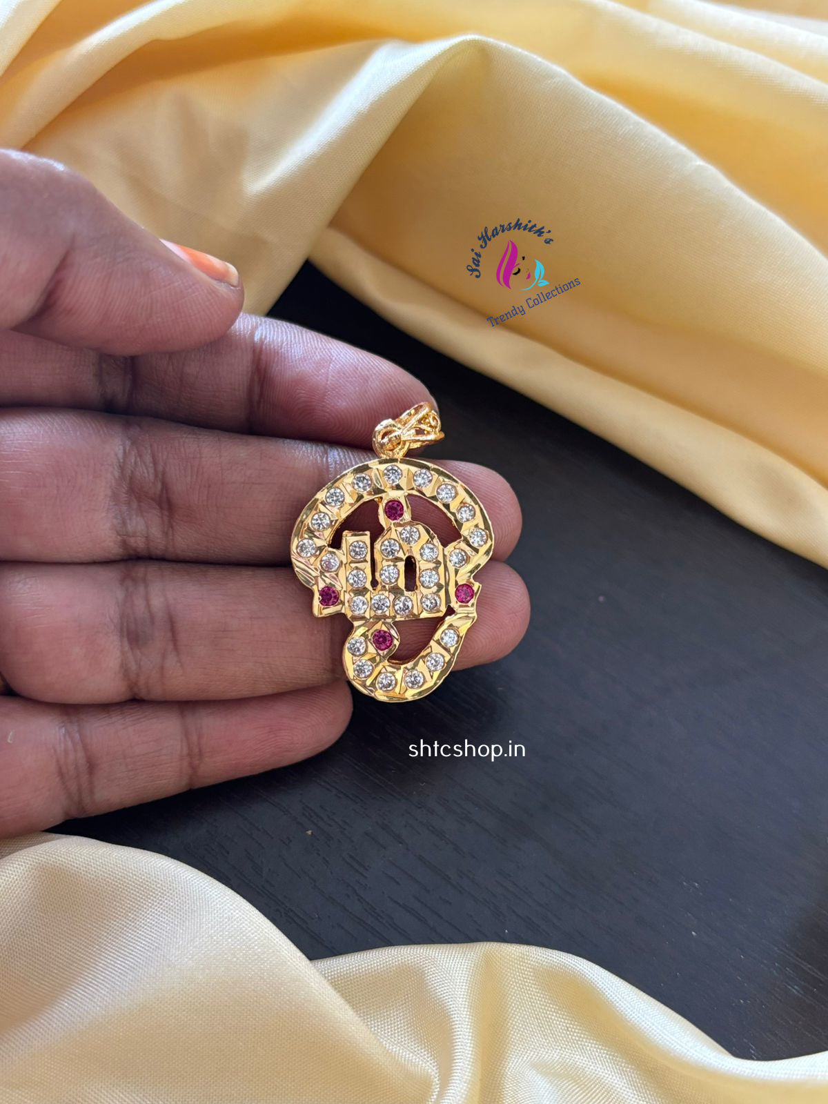 Impon / Five Metal Om Pendant with AD Stones - SHTC1310