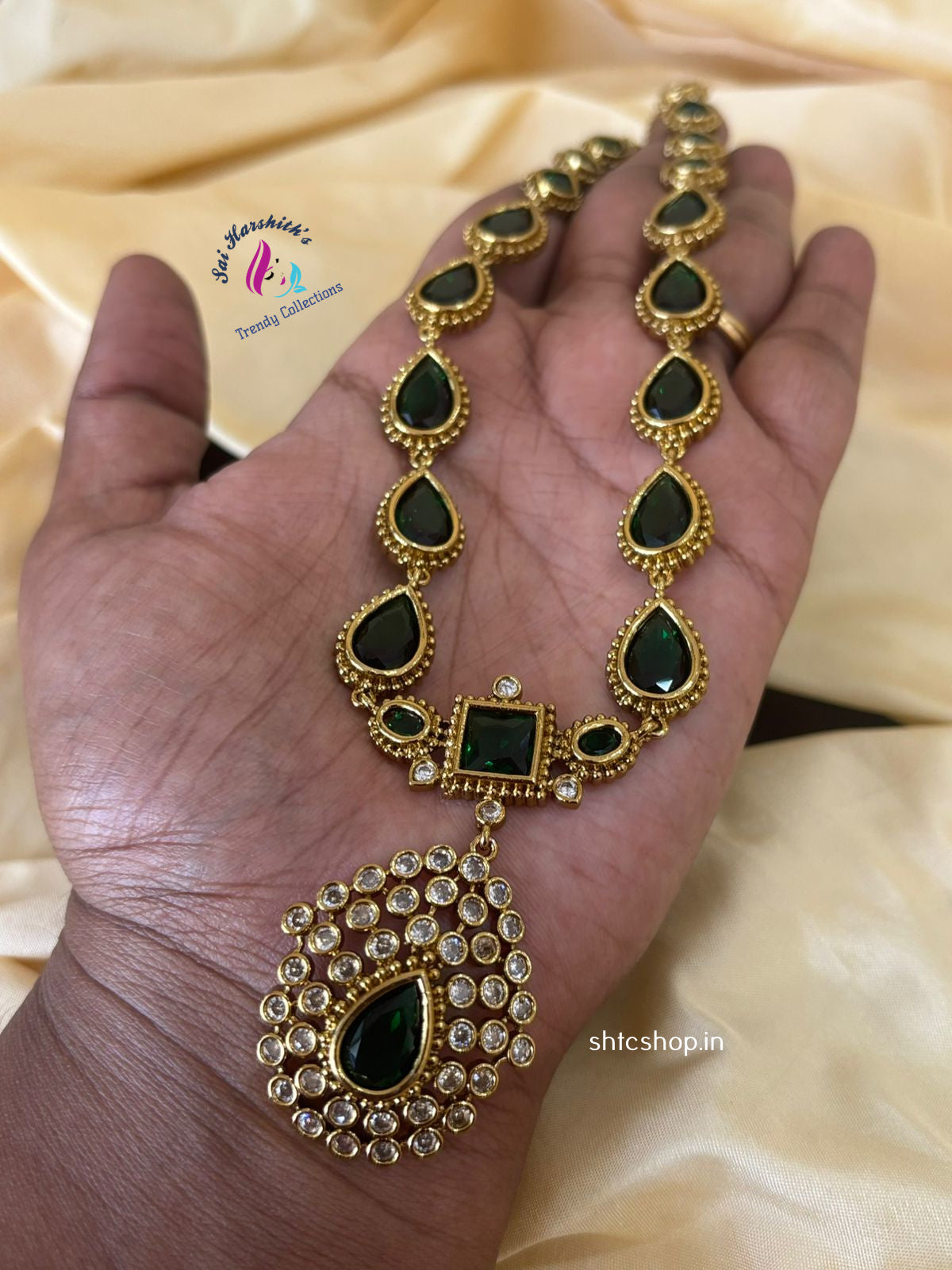 Jyothika Inspired emerald Statement Haram - SHTC1315 - Sai Harshith's Trendy Collections