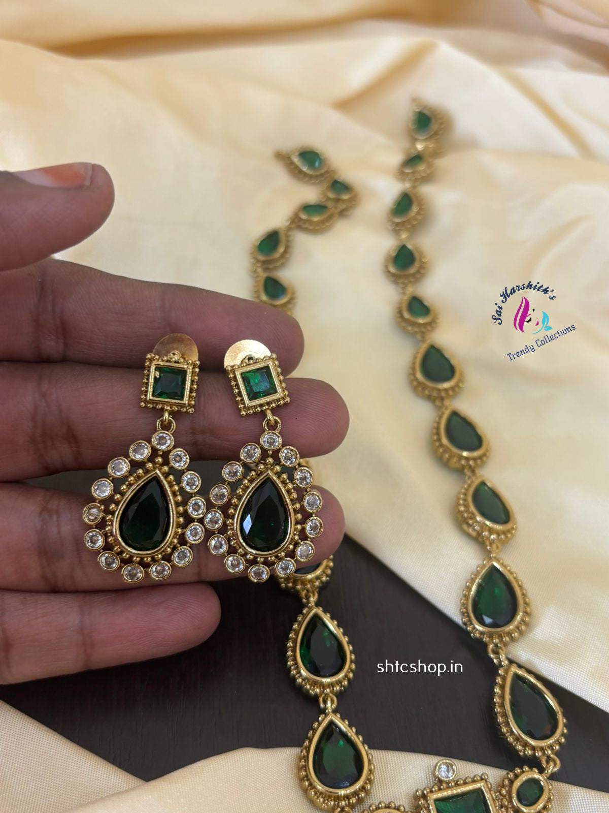Jyothika Inspired emerald Statement Haram - SHTC1315 - Sai Harshith's Trendy Collections