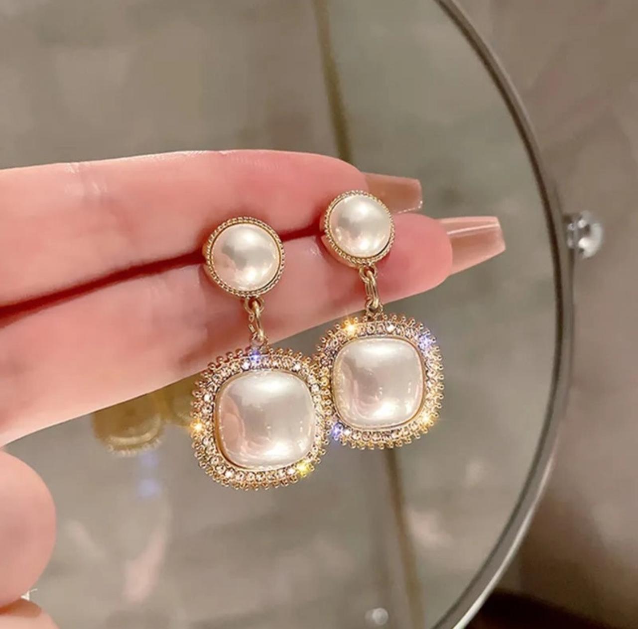 Pearl Drop Square Earrings - KE132