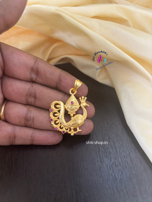 1 gm Gold Polished Peacock with Vel Pendant - SHTC1321